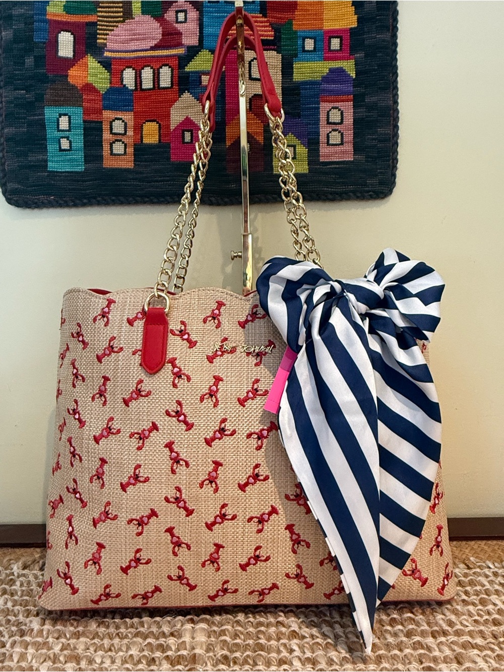 Betsey Johnson, Tote Bag with Red Lobster and Removable Scarf Included. NWT